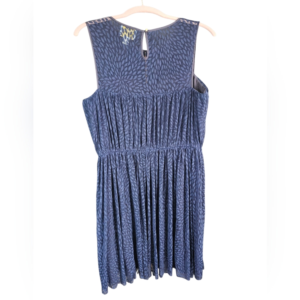 CeCe By Cynthia Steffe Pleated Lace Overlay Blue Dress Size 10 - Picture 3 of 4